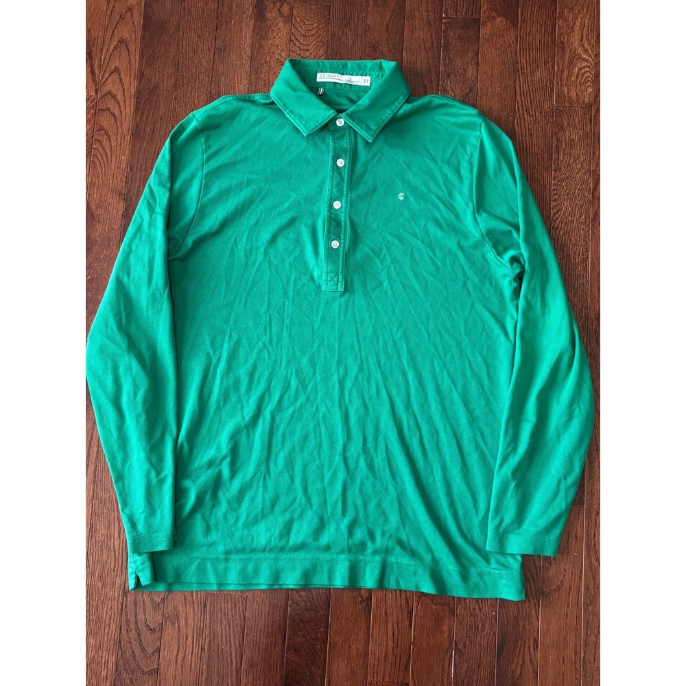 Criquet Mens Long Sleeve Pima Cotton Blend Polo Shirt Green Size L